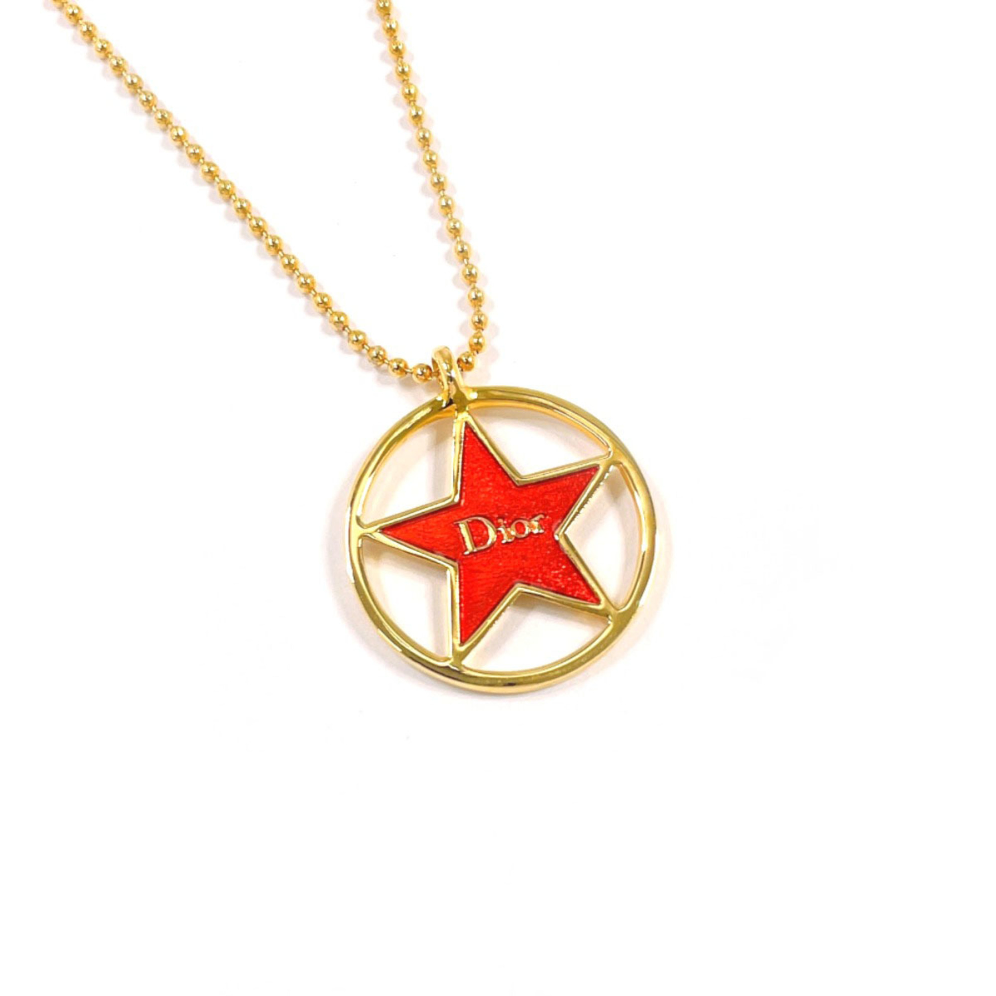 Christian Dior Circle Star Logo Necklace, Metal, Gold, Women's